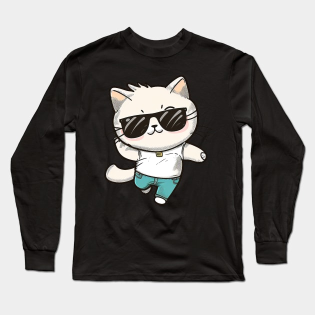 Cute ginger cat wearing sunglasses Long Sleeve T-Shirt by ramith-concept